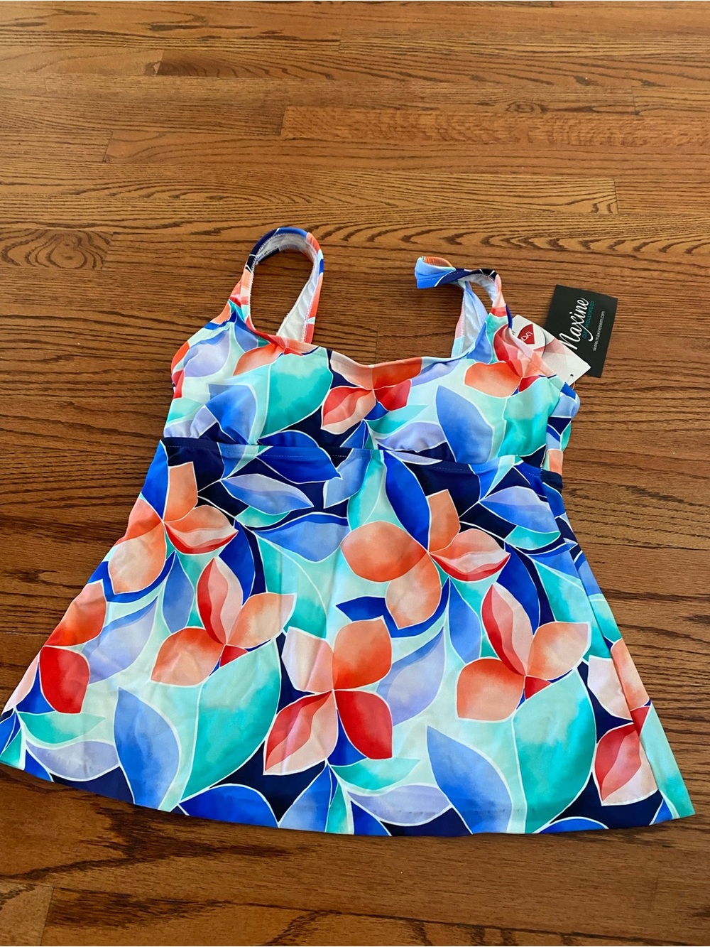 Nautica Coral & Blue Floral Tankini Top